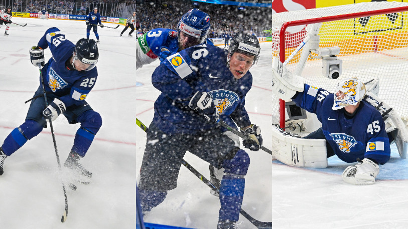 Les Biennois Toni Rajala, Jere Sallinen et Juho Olkinuora sont devenus champions du monde avec la Finlande dimache soir. (Photo : Keystone)