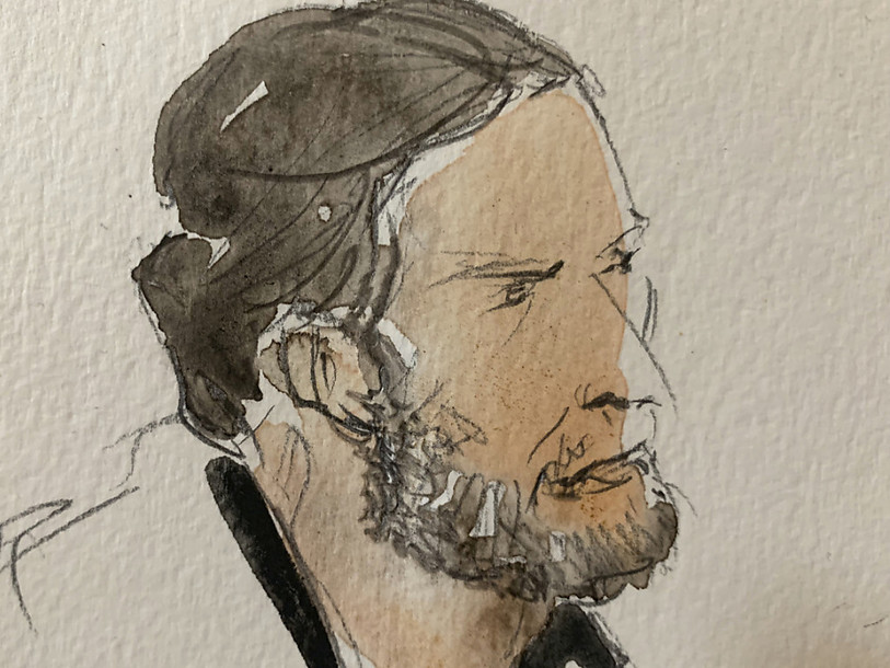 Salah Abdeslam a été condamné mercredi à Paris à la perpétuité incompressible pour les attentats du 13-Novembre 2015. Il est le seul kamikaze survivant. (Dessin d'audience : KEYSTONE /AP / Noelle Herrenschmidt.