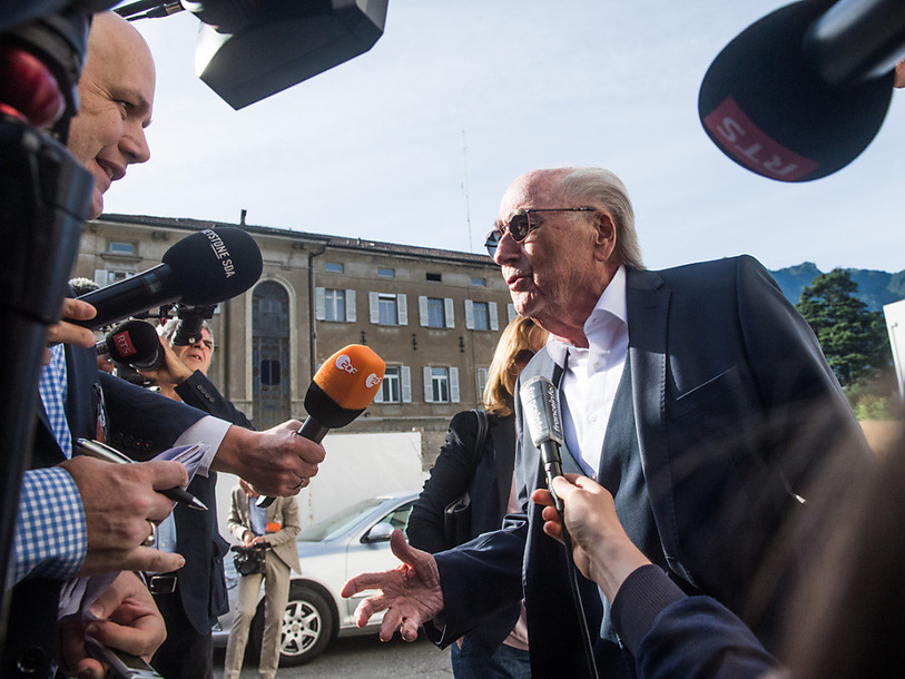 Sepp Blatter, à l'ouverture de son procès de la Cour des affaires pénales à Bellinzone le 8 juin. (Photo : KEYSTONE / Alessandro Crinari).