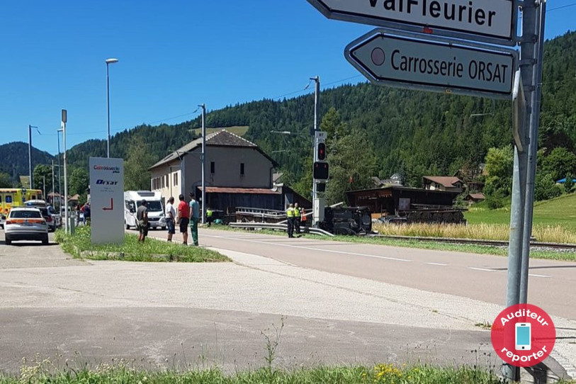 L'accident s'est produit lundi en début d'après-midi. Une voiture s'est retrouvée sur le flanc, sur la voie ferroviaire à Buttes.