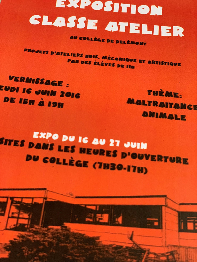 Un flyer pour inviter à une exposition de la classe atelier en 2016.