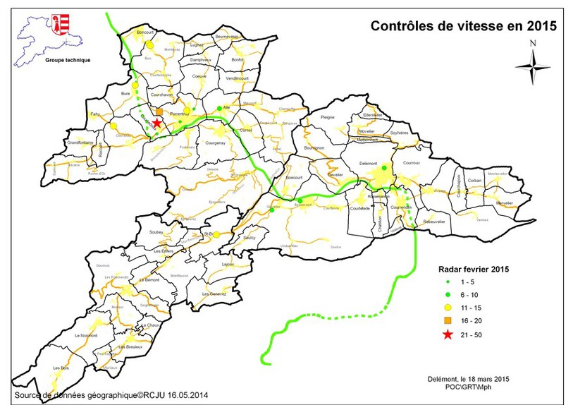 La carte des contrôles de vitesse en février 2015 dans le Jura