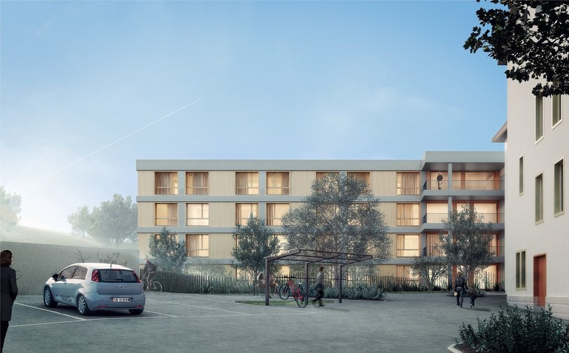 Cette image de synthèse donne un aperçu du futur site de Saignelégier. (Photo : ©Stähelin Partner
Architectes SA)