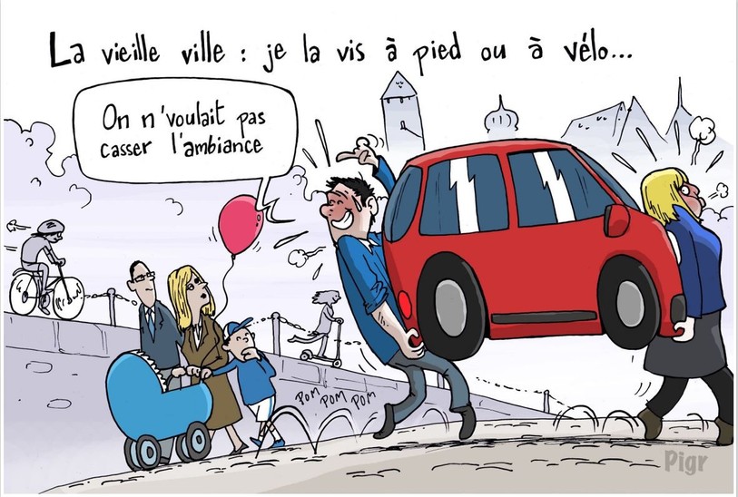 L'une des affiches utilisées par l'association pour sensibiliser la population à la mobilité douce. (Photo : QualiCité)