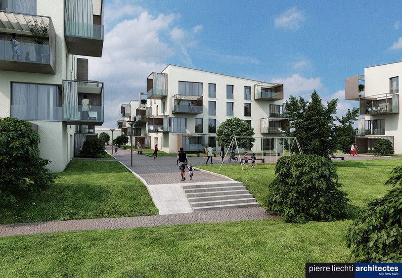 Image de synthèse du futur quartier du Bas-du-Ruisseau au Landeron.