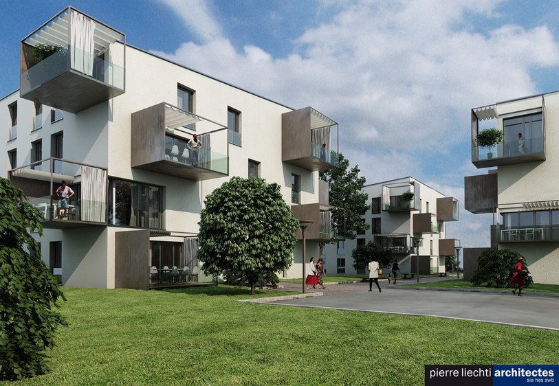 Image de synthèse du futur quartier du Bas-du-Ruisseau au Landeron.