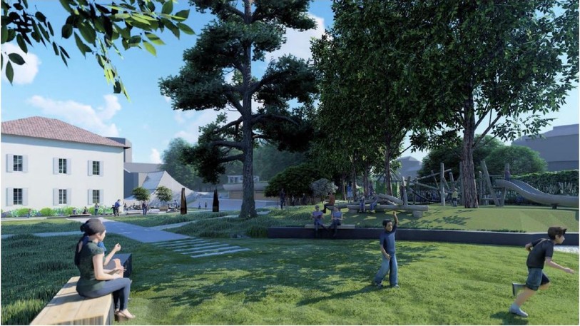 Le parc des musées tel qu'il est imaginé dans le projet du Conseil communal. (photo-montage: rapport au Conseil général / Ville de La Chaux-de-Fonds)
