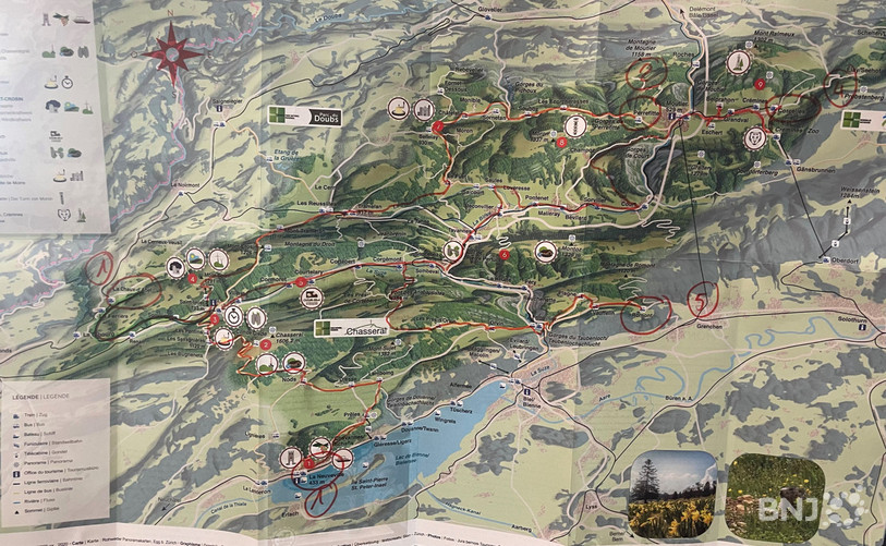 Les cinq parcours de «&nbsp;Archive on tour&nbsp;» sur la carte du Jura bernois.