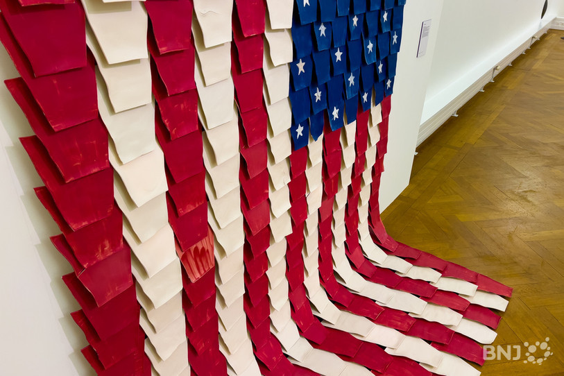L'oeuvre « Oh, say can you see? » de Lynn Frydman Kuhn se compose de 300 tuiles de porcelaine. Elle illustre la vision critique de l'artiste américaine sur l'état actuel des Etats-Unis.