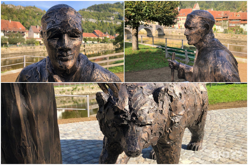 Détails de la statue d'Ursanne et son ours. 