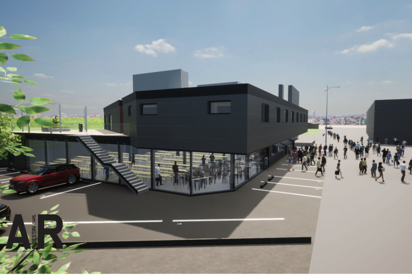 Le nouveau bâtiment rappellera l'esthétisme de la patinoire et de la concession Affolter voisine. (Illustration : R Dessin Sàrl)