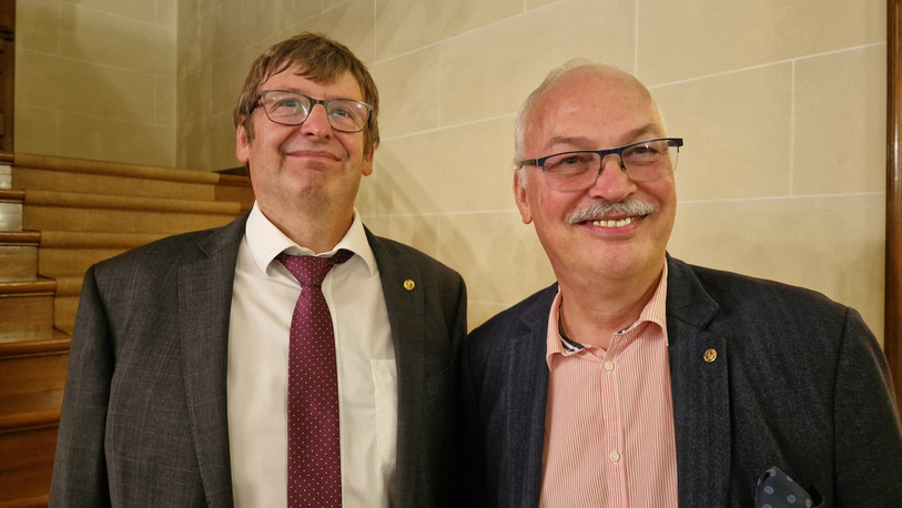 De gauche à droite : Jean-Pierre Roelli a succédé à Cyrille Monin en tant que président du Kiwanis Club Jura. (Photo : Kiwanis Club Jura).