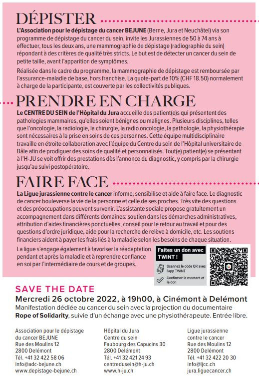 Flyer distribué à l'occasion de l'opération Octobre rose dans le Jura.