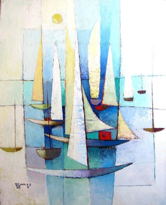 Les voiles - régate, peinture du jurassien Roger Brugi