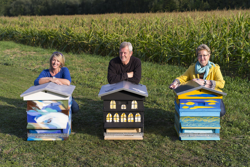 Les trois ruches-chalet qui seront en vente ce week-end à Courtemelon