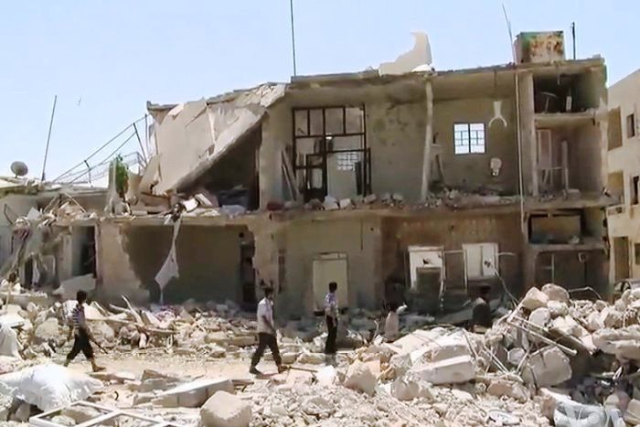Un quartier bombardé dans la région d'Alep.