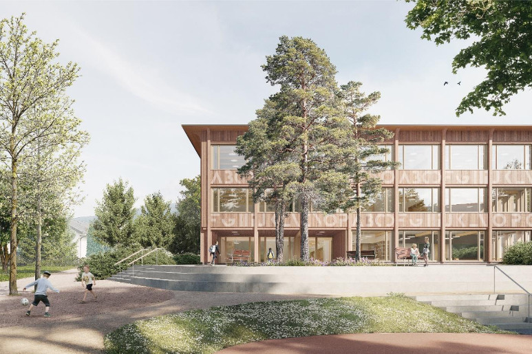 La future école des Arquebusiers doit ouvrir ses portes en août 2026. (Photo : archives ville de Delémont)