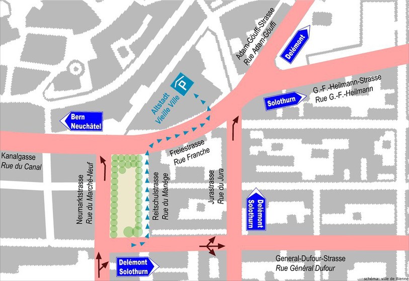 Le projet prévoit de mettre en place un nouveau régime de ciruculation. (schéma: ville de Bienne)