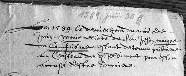 Mention de Marie Maigre en 1589