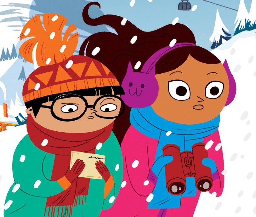 Dessin de Maëlys et Lucien, deux enfants dans la neige
