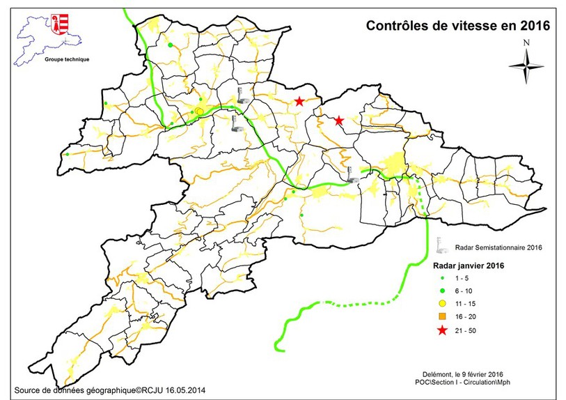 Radars en janvier 2016 dans le Jura