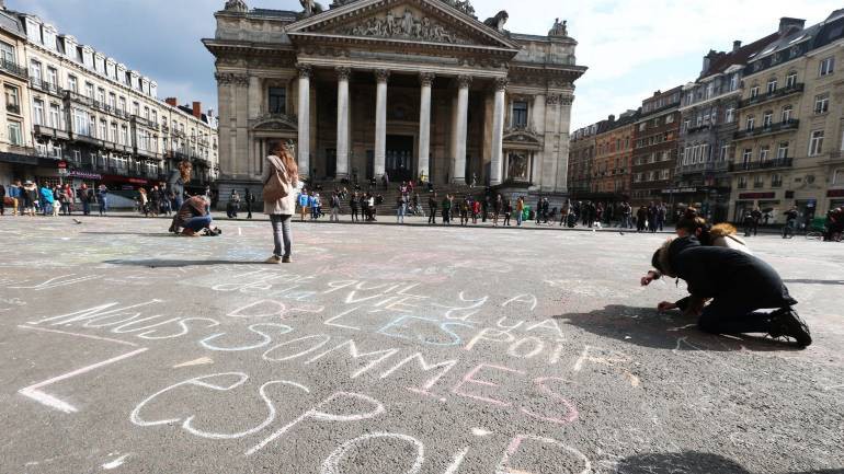 Piétonnier à Bruxelles après les attentats