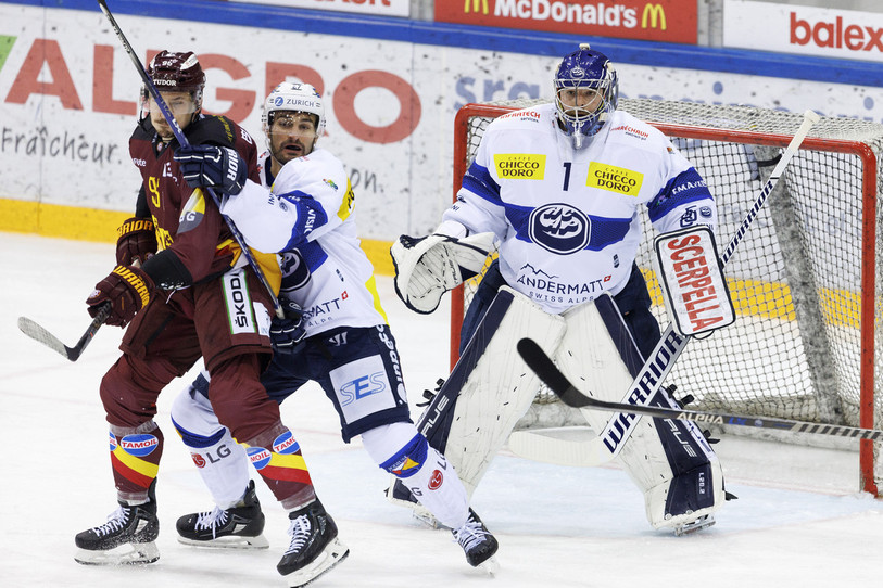 Benjamin Conz dans les cages d'Ambri. (Photo : KEYSTONE/Salvatore Di Nolfi)