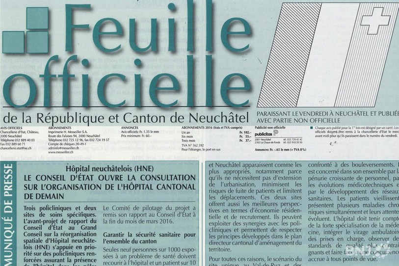 Le Conseil d'Etat propose une version numérique de la Feuille officielle.