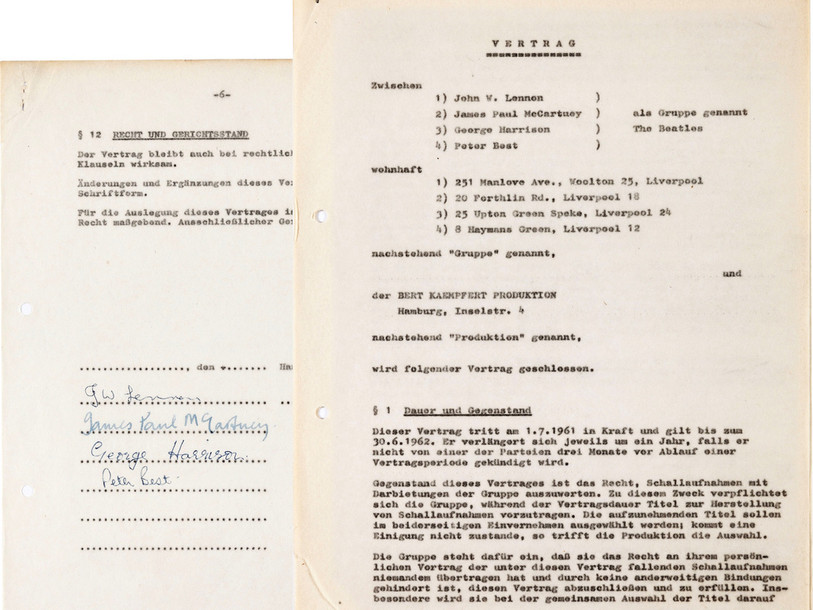 Premier contrat d'enregistrement des Beatles adjugé 75'000 dollars