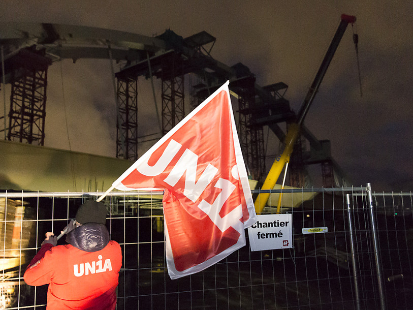 Le chantier bloqué par Unia
