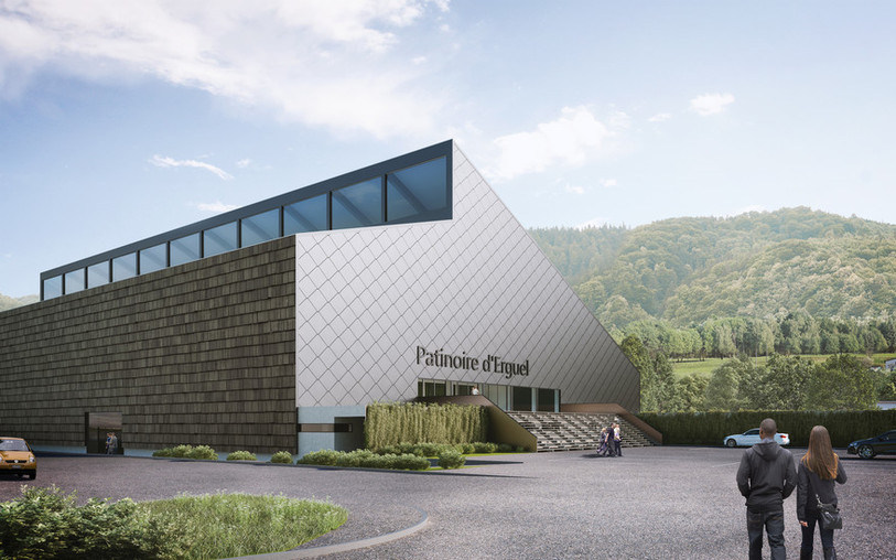 La nouvelle patinoire d'Erguël offrira une importante surface vitrée pour apporter de la lumière naturelle sur la glace. L'entrée sera aussi entièrement repensée.