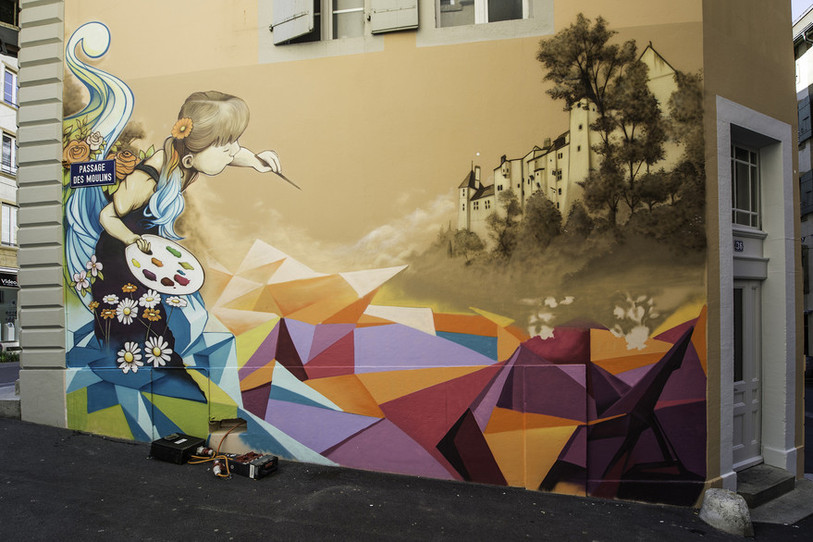 La nouvelle fresque du centre-ville de Neuchâtel. Photo: Stefano Lori)