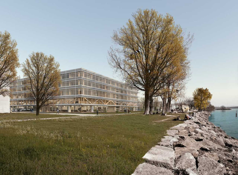 Vue d'ensemble du bâtiment Univers. (Photomontage du bureau Berrel Kräutler Architekten)