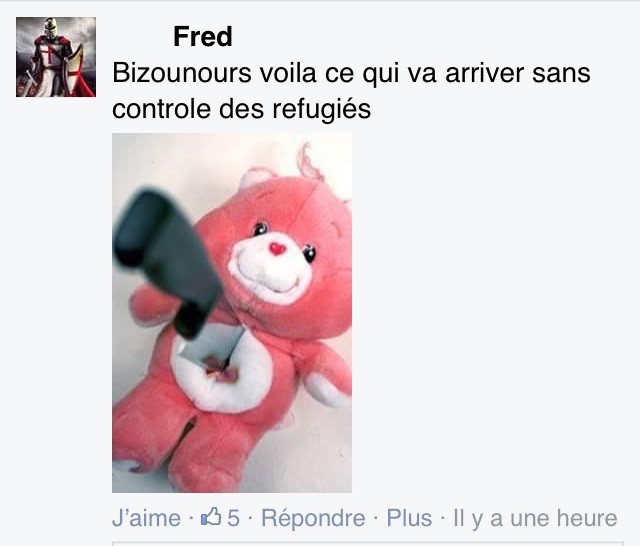 Sur les réseaux sociaux, les Bisounours sont un symbole de naïveté. (Source image: page Facebook Et nos SDF? Le best of https://www.facebook.com/nossdf/?fref=ts)