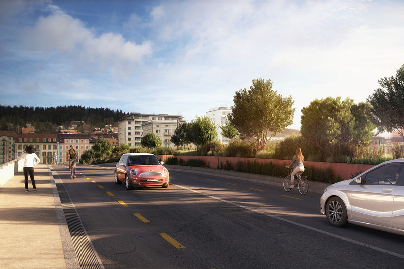 Une fois refait, le Grand-Pont laissera plus de place à la mobilité douce. Mais d'ici là, d'importantes perturbations sont prévues. (photo: NE.CH)