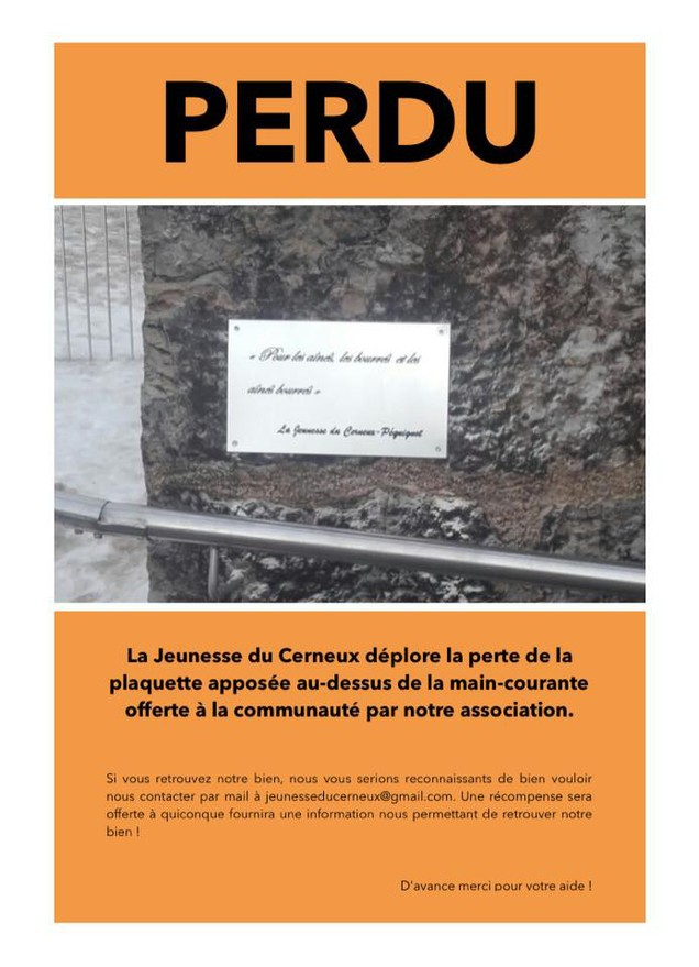 la société de jeunesse du Cerneux-Péquignot a choisi le tout-ménage pour signaler à la population la disparition de sa plaquette.