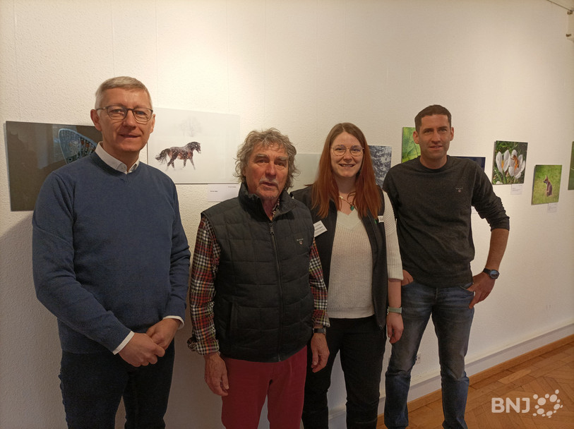 De gauche à droite, Régis Borruat du Parc du Doubs, André Schaffter de l'association des naturalistes francs-montagnards, Delphine Devenoges du Centre Nature Les Cerlatez et Pierre Boillat organisateur de l'exposition, vivront une année festive.