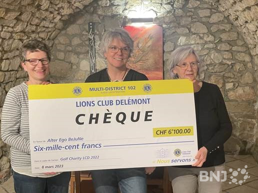 De gauche à droite : Evelyne Sauvain, comptable d’alter ego BEJUNE, Marie-Christine Bouduban, présidente du Lions Club Delémont, Ginette Rossel, vice-présidente d’alter ego BEJUNE