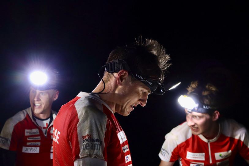 Le vainqueur Matthias Kyburz à l'arrivée. (Photo : Gilles Horner )