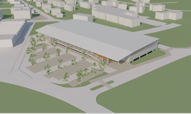 Le projet de Migros avec à gauche l'extrémité du centre Coop actuel. (Image : Commune de Haute-Sorne). 