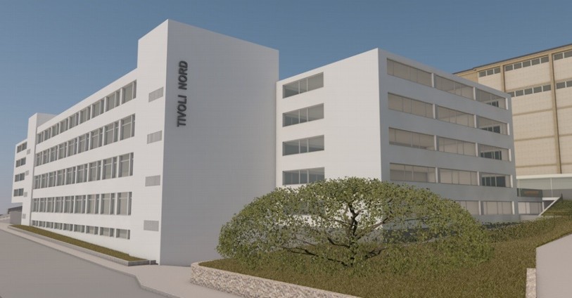 Le complexe administratif de Tivoli Nord, à Serrières, accueillera une Migros à la fin de l'année. (Photo : Quadro Bau)