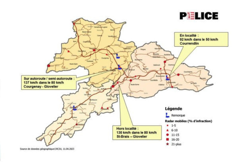 La police cantonale jurassienne a publié les chiffres du mois de mars concernant la circulation routière. (Image : Police cantonale jurassienne)