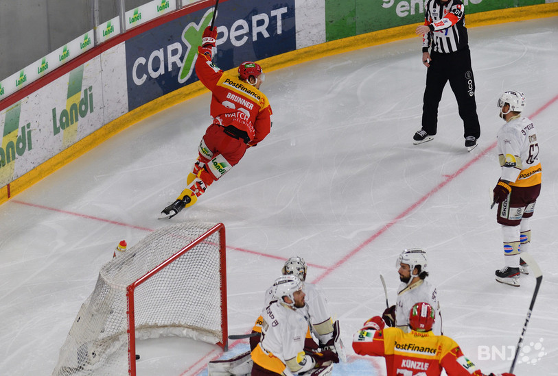 Auteur d'un doublé dimanche soir, Damien Brunner a déjà inscrit trois buts dans cette finale des play-off ! (Photo : Georges Henz)