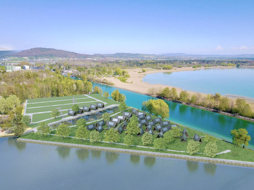 Une vue aérienne du futur camping de La Tène (photo : TCS)