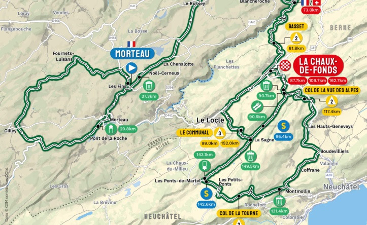 Le parcours du Tour de Romandie sur les routes neuchâteloises. (Image: Tour de Romandie)