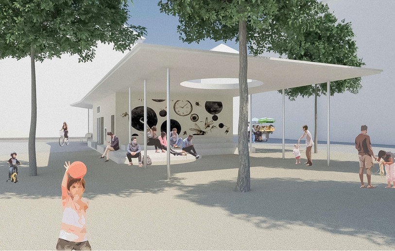 Le projet prévoit des gradins en béton et un couvert qui regarde en direction de la place. (Photo: SP).