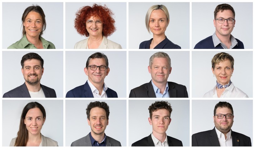 Les candidats des vert'libéraux neuchâtelois aux élections fédérales (de gauche à droite et de haut en bas) : Jennifer Hirter, Brigitte Leitenberg, Olga Rak, Maxime Rognon, Maxime Auchlin, Dominique Gros, Sébastien Marti, Cécile Maye, Aliénor Zaffalon, Samuel Colin, Théo Rijk et Thibaut Robert-Charrue.