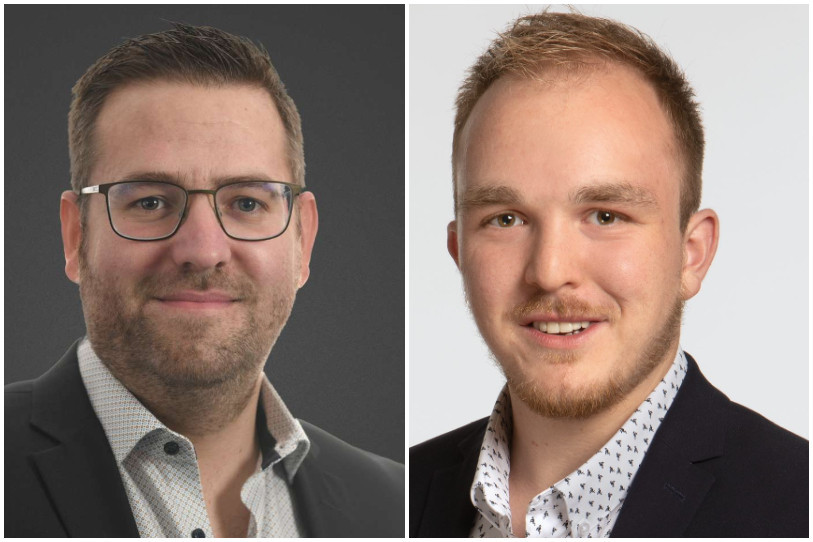 Clément Piquerez, à gauche, et Aubin Montavon, à droite, composeront la liste des Jeunes du Centre Jura au Conseil national (photo: Centre Jura). 