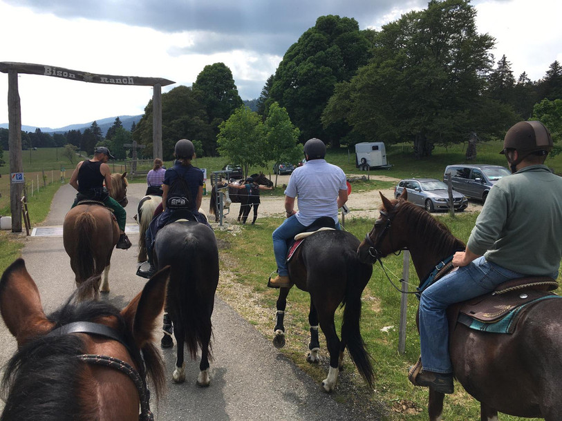 Plus de 40 cavaliers sont partis en randonnée à destination d’une métairie samedi matin. (Photo : Fondation Rurale Interjurassienne)
