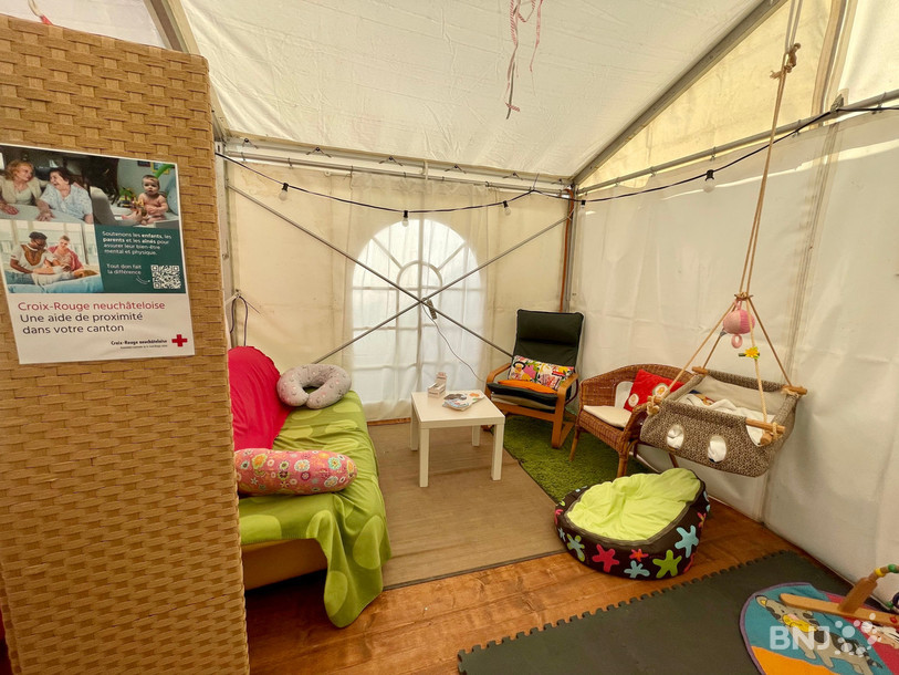 L'espace repos du Bébé Bar, une fois prêt, vers 18h jeudi soir.